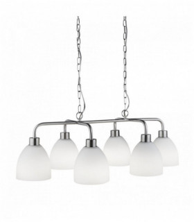 Sospensione Cromwell 6 lampadine argento satinato con vetro bianco