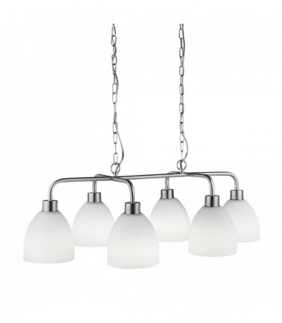 Suspension cromwell 6 bulbs satin silver with white glass