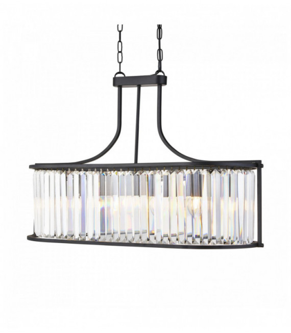 Victoria oval pendant light 5 matt black bulbs with crystal glass
