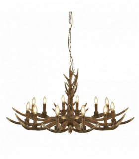 Suspension bois de cerf 12 ampoules brun