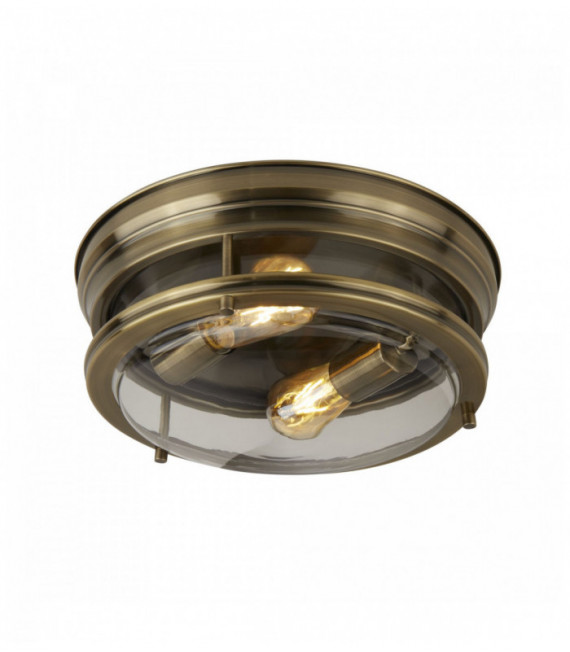 Plafonnier edinburgh 2 ampoules laiton antique / verre transparent ip44