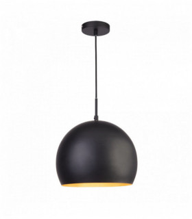 Suspensión Industrial - 1 ampolla de oro interior suspensión bola de 30 cm de color negro mate