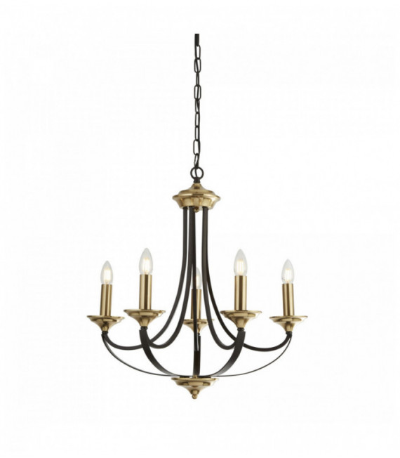 Suspension beffroi 5 ampoules bronze foncé et marron