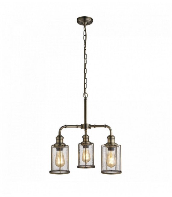 Tubi di sospensione 3 lampadine con vetro ottone antico texture