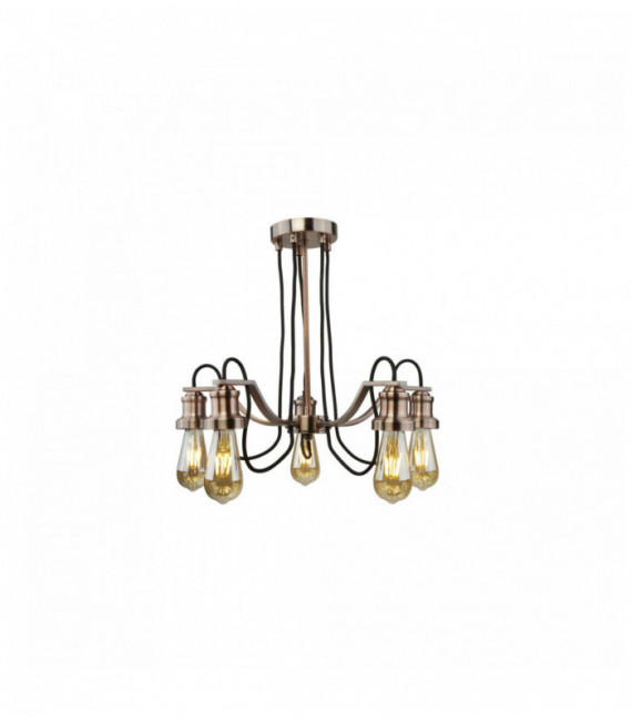 Soffitto olivia 5 lampadine cavo intrecciato tessuto nero rame antico