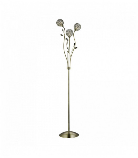 Lampadaire bellis ii 3 ampoules abat-jour déco en verre transparent en laiton antique