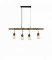 Suspension grange 4 ampoules avec bois brun / noir
