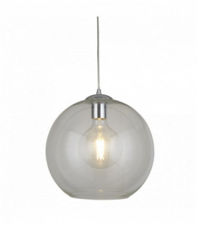 Suspension boule 1 ampoule 35cm dia verre transparent chrome