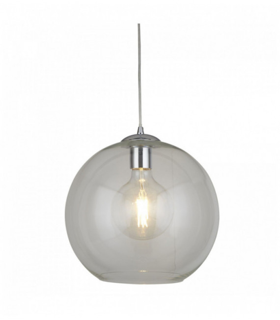 Suspension boule 1 ampoule 35cm dia verre transparent chrome