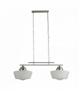 Schule Suspension 2 Lampen mit Silber matt Opalglas