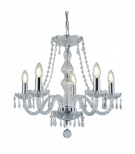 Hale 5-light chandelier, clear chrome-plated crystal fittings