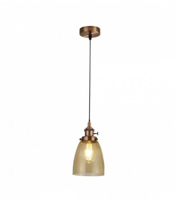 Suspension îlot 1 ampoule support aluminium verre ambre