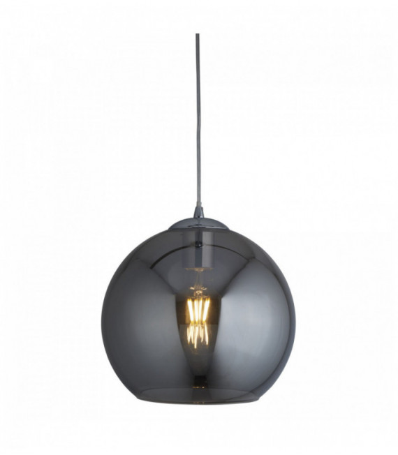 Suspension boule 1 ampoule 35cm dia verre fumé chrome