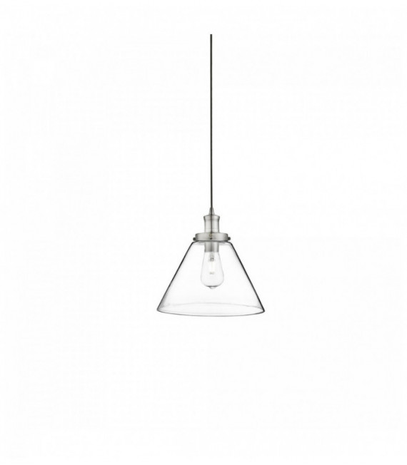 Suspension pyramide 1 ampoule argent satiné abat-jour en verre pyramide transparent