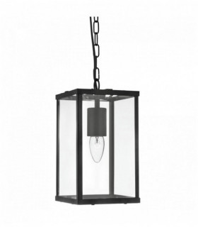 Suspension lantern 1 ampoule rectangle noir / verre transparent