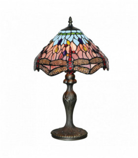 Dragonfly 1-light table lamp antique brass tiffany glass