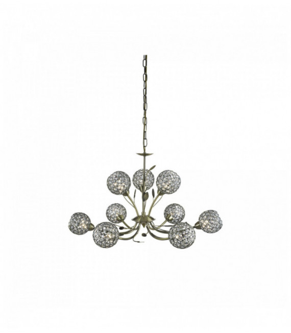 Bellis ii ceiling light - decorative glass shade on the ceiling of 9 antique brass bulbs
