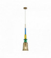 Suspension multi-verre narghile 1 ampoule avec abat-jour ambre et métal bronze
