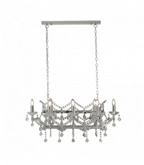 Suspension florence 8 bulbs transparent crystal chrome
