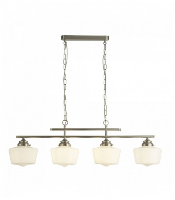 Schule Suspension 4 Lampen mit Silber matt Opalglas