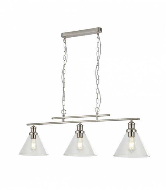 Pyramid pendant light 3 bulbs with transparent glass shade