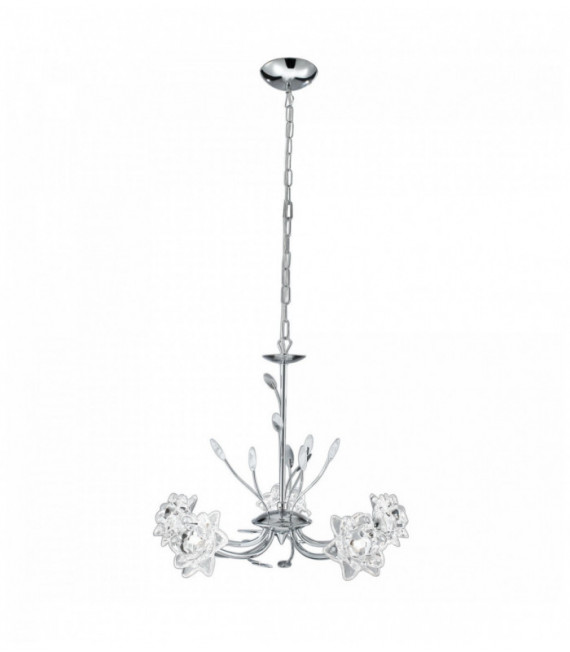 Plafonnier bellis  5 ampoules chrome verre transparent fleur