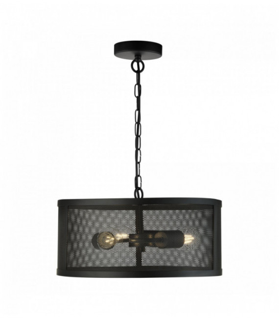 Drum pendant lamp 3 bulbs matt black mesh