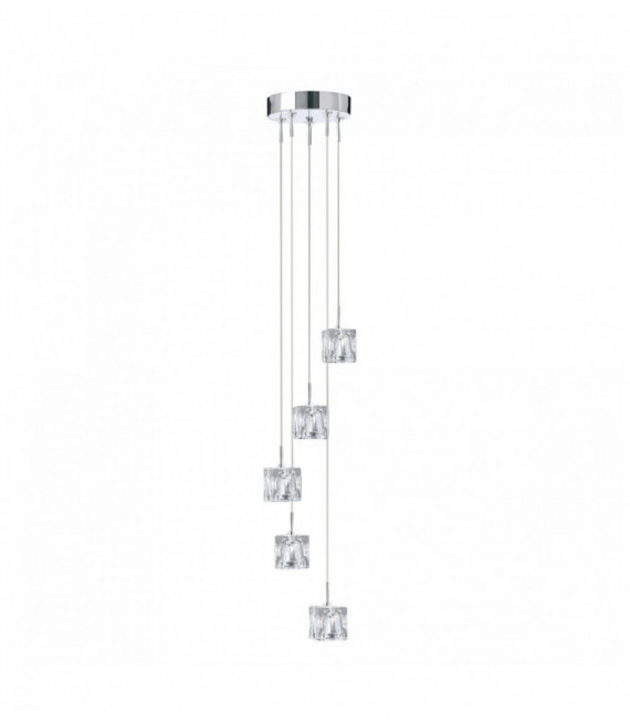 cubetto di ghiaccio Sospensione led - paralume in vetro trasparente multi-gocce 5 lampadine cromate