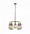 5-bulb antique brass pipe pendant with grained glass