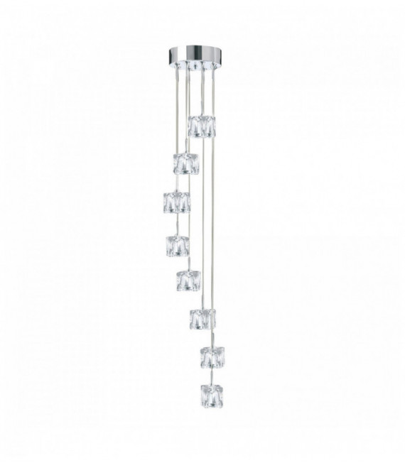 cubetto di ghiaccio Sospensione led - paralume in vetro trasparente multi-gocce 8 lampadine cromate