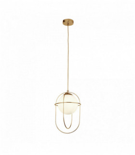 Sospensione Asse 1 lampadina - ottone lucido con sfera di vetro opale