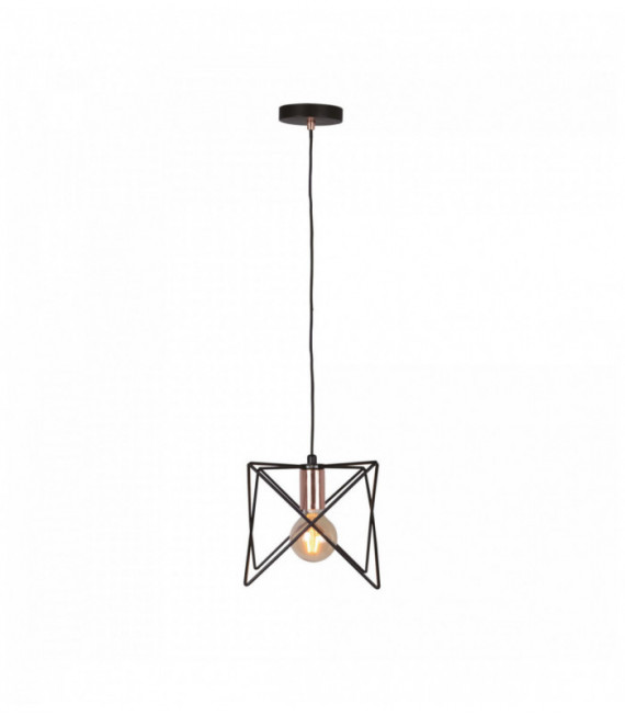 Suspension anthea 1 ampoule cadre noir avec détails en cuivre