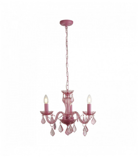 Kinder 3 rosa Leuchter-Lampen, Metallrahmen, Acrylperlen und Glassäule