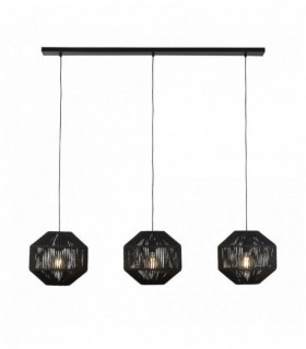 Wicker suspension 3 bulbs black wicker bar