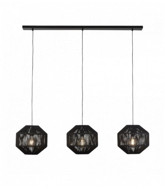 Sospensione di vimini 3 lampadine a barre vimini nero