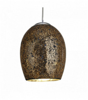Suspension crackle 1 ampoule verre mosaïque bronze & suspension argent satiné