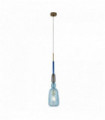 Suspension en verre narghile 1 ampoule avec abat-jour bleu et métal bronze