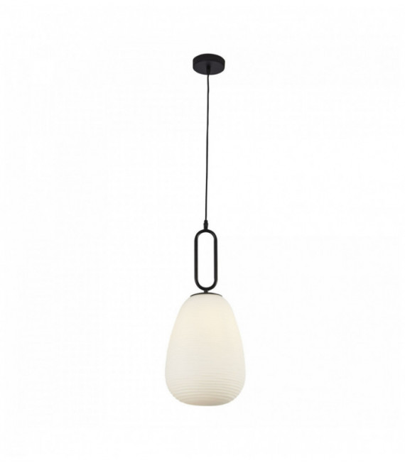 Suspension ribbed glass elixir 1 bulb, opal glass, black