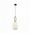 Suspension en verre côtelé elixir 1 ampoule, verre opale, noir
