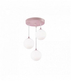 Child suspension 3 bulbs, pink with opal glass