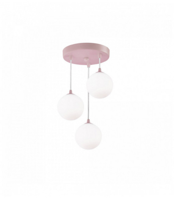 Suspension enfant 3 ampoules, rose avec verre opale