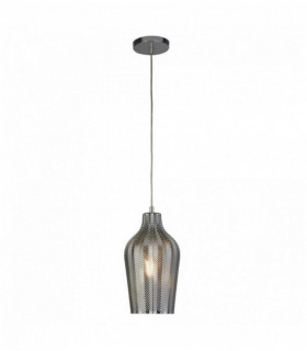 Suspension chevron 1 ampoule avec verre fumé nervuré - chrome