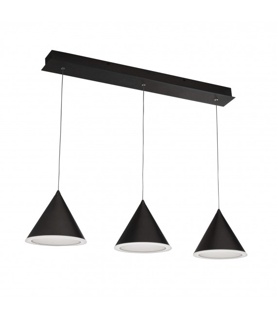 Suspension de barre led conique 3 ampoules - noir