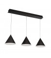 Conical led bar suspension 3 bulbs - black