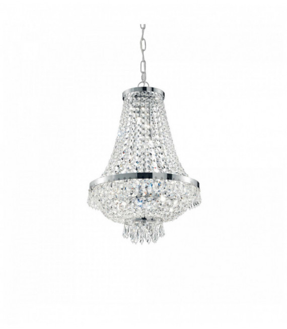 Chromed crystal suspension CAESAR 6 bulbs