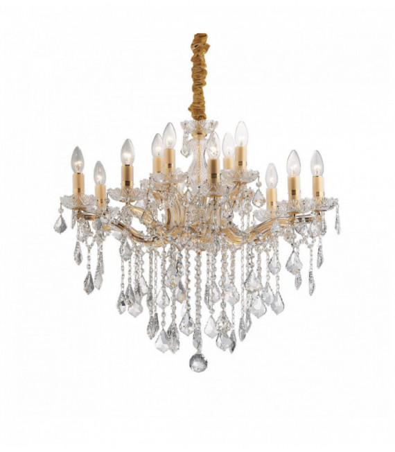 Suspension Dorée en cristal FLORIAN 12 ampoules