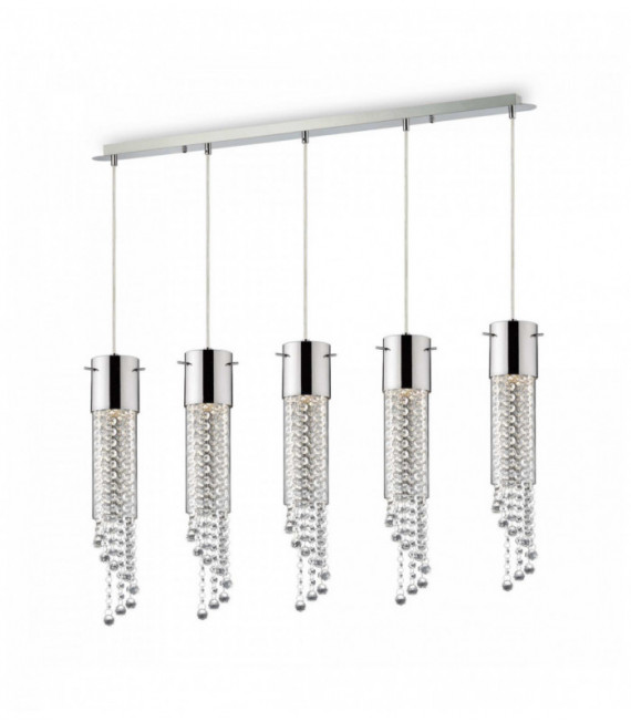 Suspension Chromée en cristal GOCCE 5 ampoules