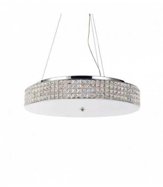Chrome-plated crystal pendant light ROMA 12 bulbs