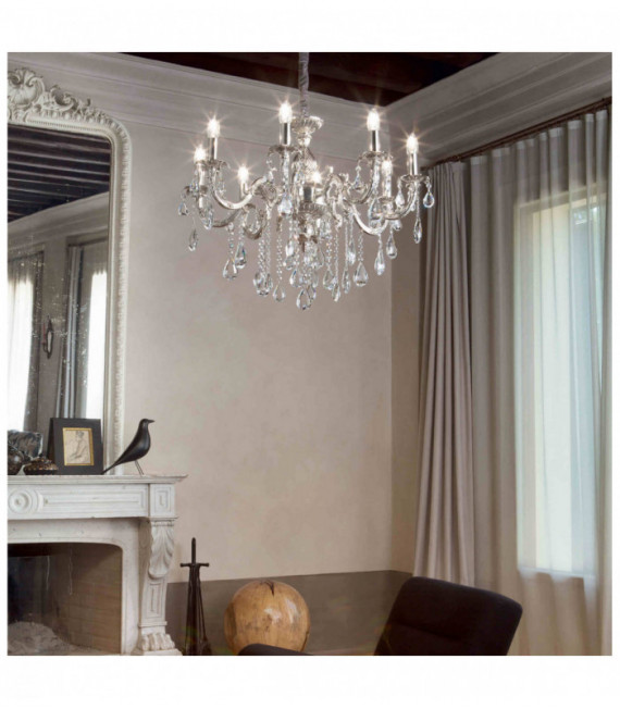 Silver crystal pendant IMPERO 8 bulbs