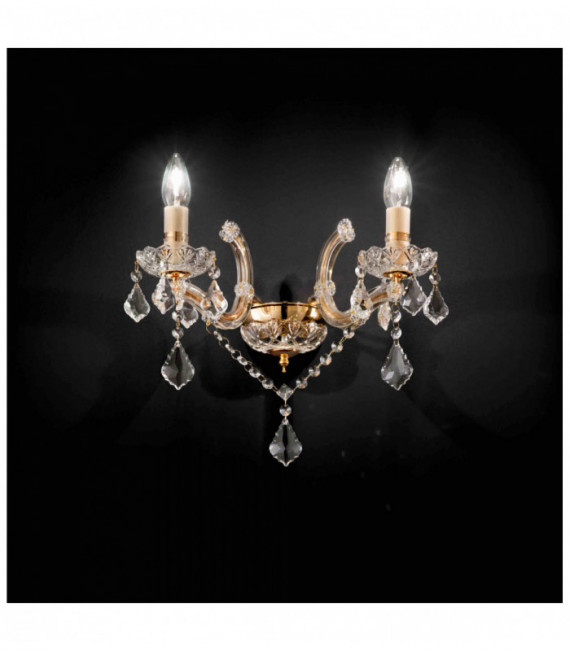 Golden wall light in crystal FLORIAN 2 bulbs